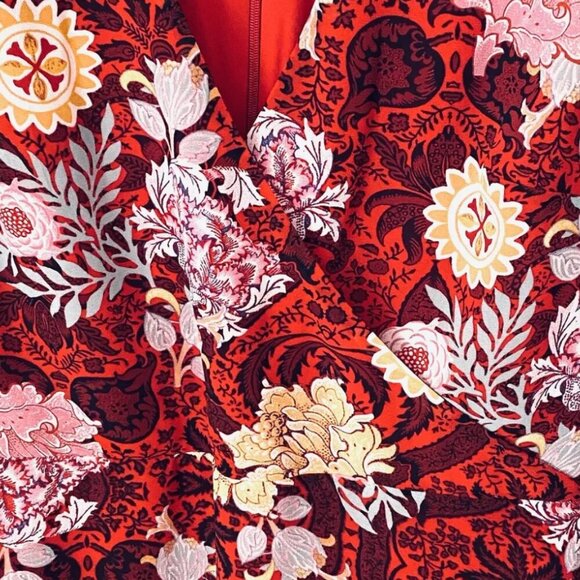 Guess Womens 6 Red Mauve Gold Floral Long Sleeve Lined Wrap Silhouette Dress - Picture 7 of 7